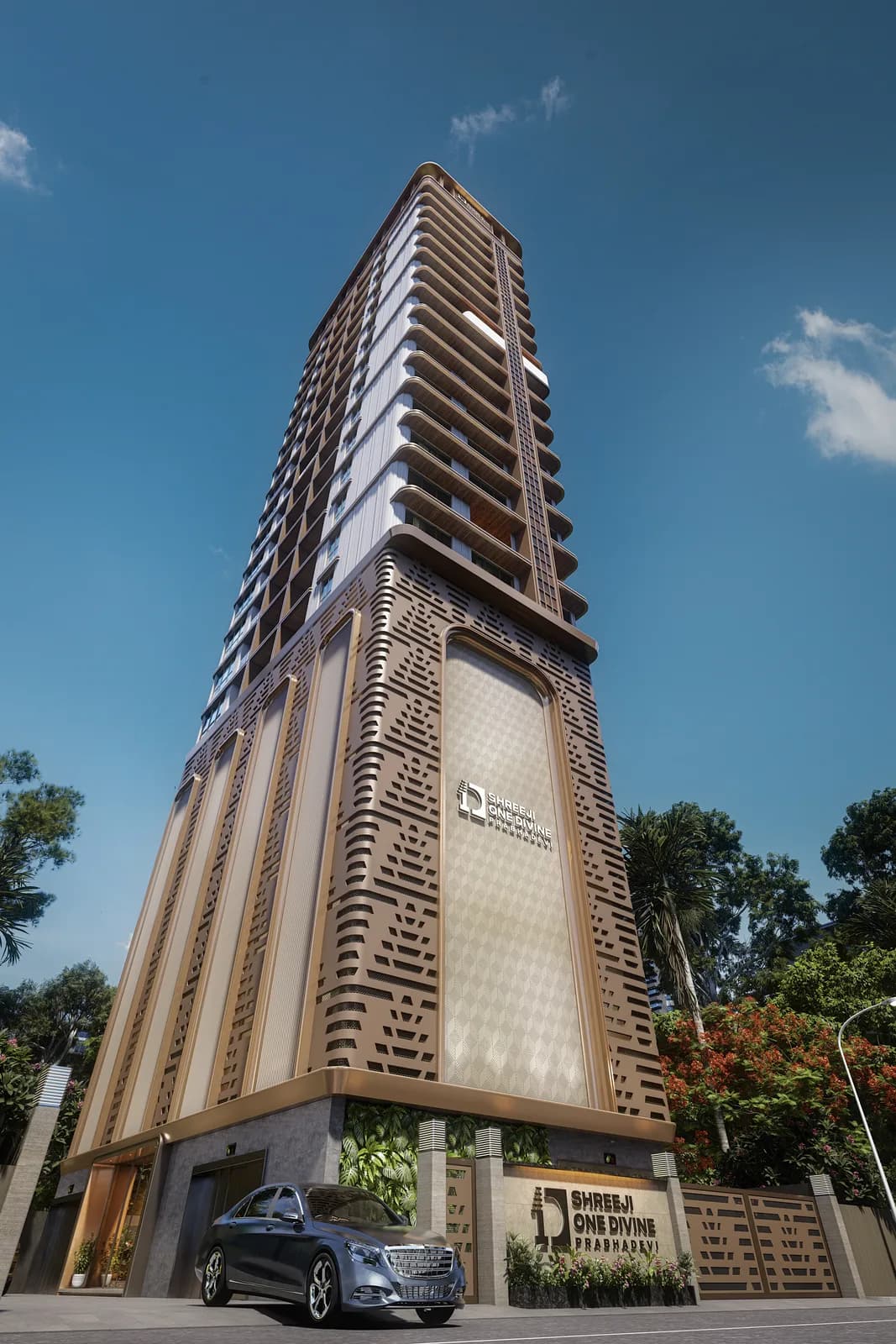 Low-angle day view of the Shreeji One Divine tower - artist's impression